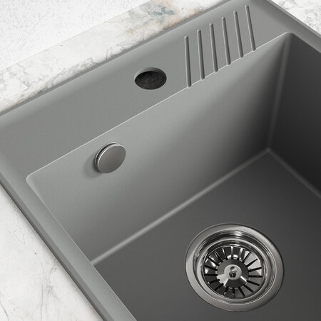 Hub - гранитная кухонная мойка Volcano Grey 1 раковина,  - фото 4