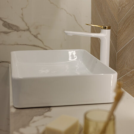Kvadrato - umywalka nablatowa ceramiczna, Białe - zdjęcie 1