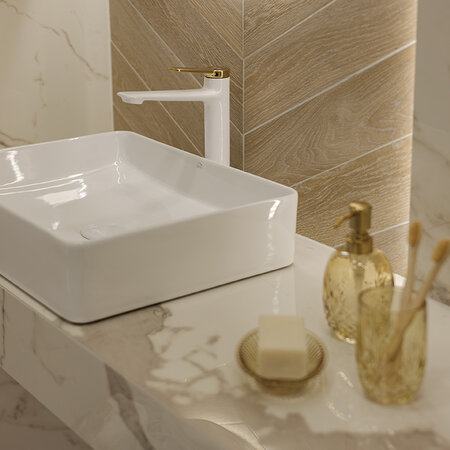 Kvadrato - umywalka nablatowa ceramiczna, Białe - zdjęcie 2