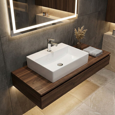 Kvadrato - lavoar instalat pe blat/ pe perete cu orificiu pentru baterie, Alb - fotografie 1