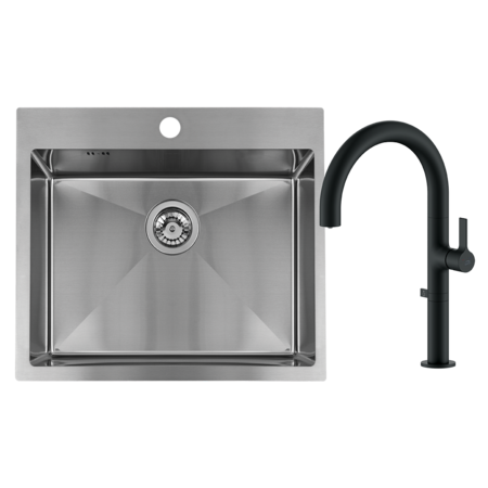 Malawi - inox Spülbecken mit einer Kammer, Siphon und Küchenarmatur mit Filtersystem, Inox - Foto 1