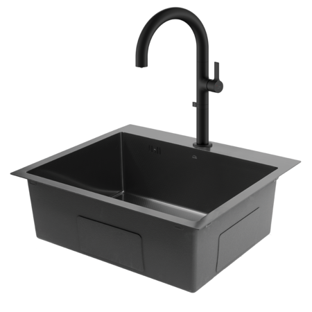 Malawi - black 1 bowl sink with siphon and filtering kitchen mixer, Black - photo 2