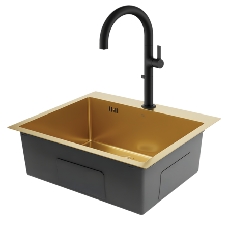 Malawi - gold 1 bowl sink with siphon and filtering kitchen mixer, Gold - photo 2
