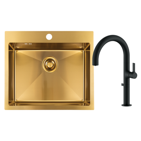 Malawi - gold 1 bowl sink with siphon and filtering kitchen mixer, Gold - photo 1