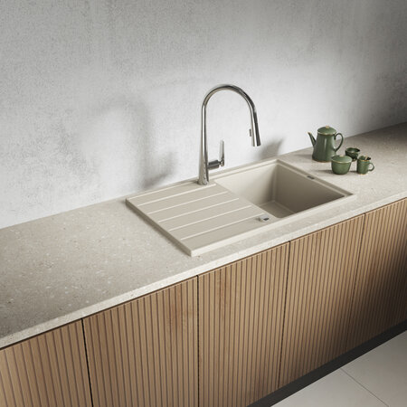 Margarita - chiuvetă cu 1 cuvă cu uscător, Bej - fotografie 1