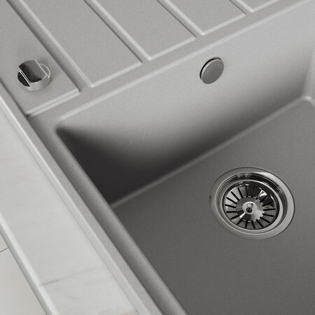 Margarita - Granitspüle 1 Becken mit Abtropffläche, Grau - Foto 4