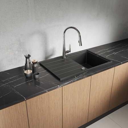 Margarita - chiuvetă cu 1 cuvă cu uscător, Negru - fotografie 1