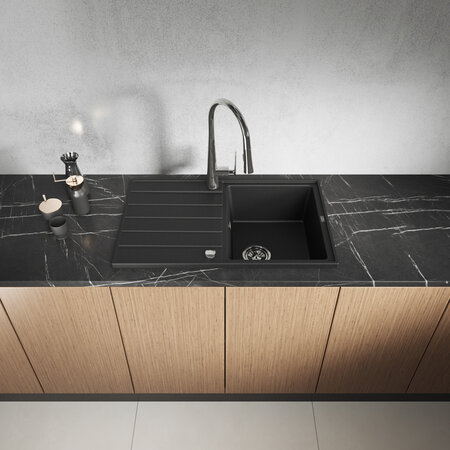 Margarita - chiuvetă cu 1 cuvă cu uscător, Negru - fotografie 2