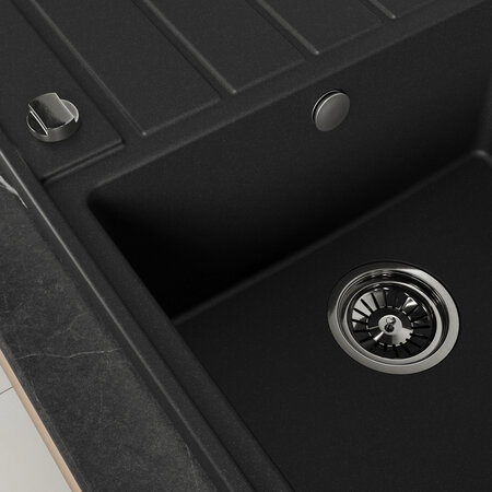 Margarita - chiuvetă cu 1 cuvă cu uscător, Negru - fotografie 4