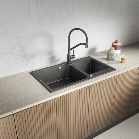Milos - Гранитная кухонная мойка 2 раковины, чёрный - фото 1