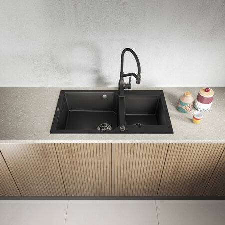 Milos - Гранитная кухонная мойка 2 раковины, чёрный - фото 2