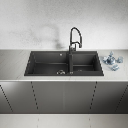 Milos - chiuvetă cu 2 cuve fără uscător, Negru - fotografie 2