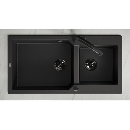 Milos - chiuvetă cu 2 cuve fără uscător, Negru - fotografie 3