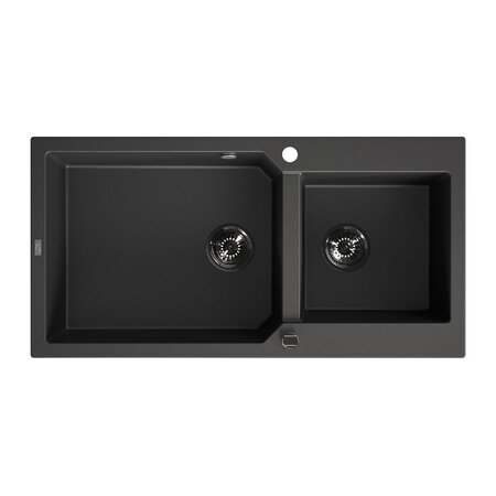 Milos - chiuvetă cu 2 cuve fără uscător, Negru - fotografie 1