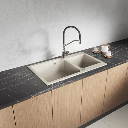 Milos - poligran granite sink - 2 bowls, Beige - photo 1