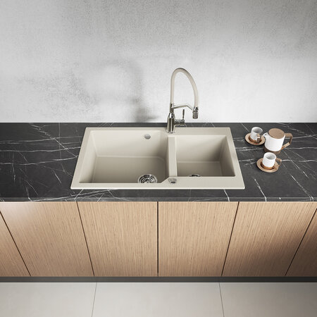 Milos - poligran granite sink - 2 bowls, Beige - photo 2