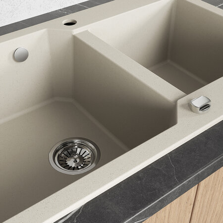 Milos - poligran granite sink - 2 bowls, Beige - photo 4