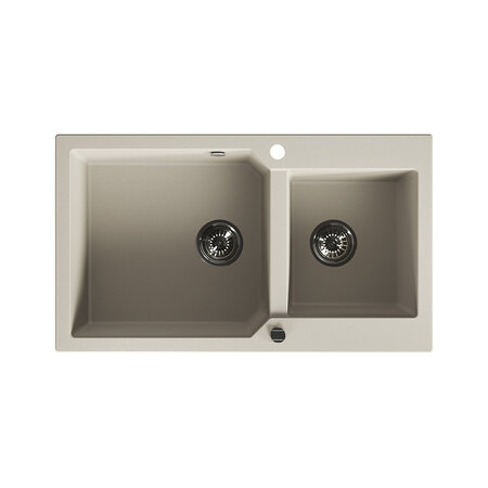Milos - poligran granite sink - 2 bowls, Beige - photo 1