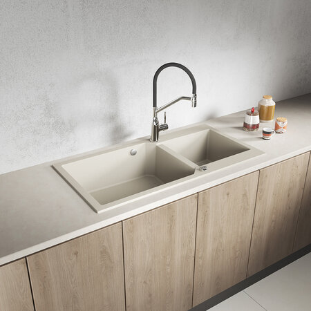 Milos - Гранитная кухонная мойка 2 раковины, бежевый - фото 1