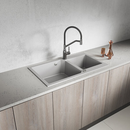 Milos - poligran granite sink - 2 bowls, Grey - photo 1