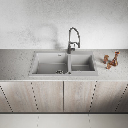 Milos - poligran granite sink - 2 bowls, Grey - photo 2