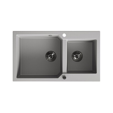 Milos - poligran granite sink - 2 bowls, Grey - photo 1
