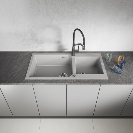 Milos - Granitspüle 2 Becken, Grau - Foto 2