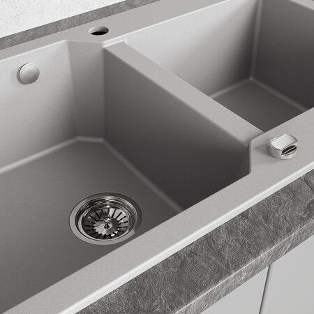 Milos - Granitspüle 2 Becken, Grau - Foto 4