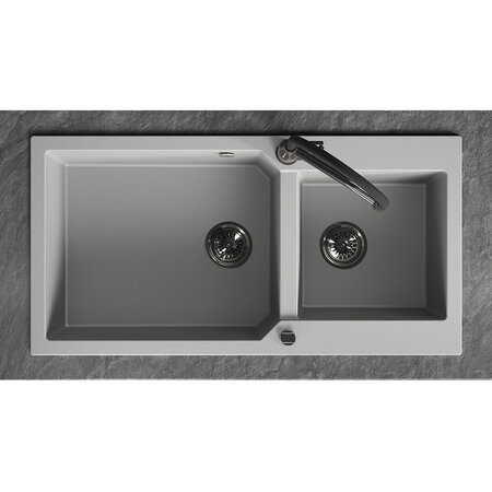 Milos - Granitspüle 2 Becken, Grau - Foto 3