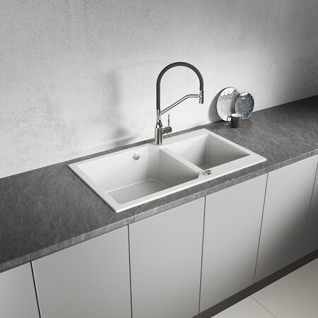 Milos - chiuvetă cu 2 cuve fără uscător, Alb - fotografie 1