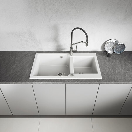 Milos - chiuvetă cu 2 cuve fără uscător, Alb - fotografie 2