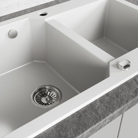 Milos - chiuvetă cu 2 cuve fără uscător, Alb - fotografie 4