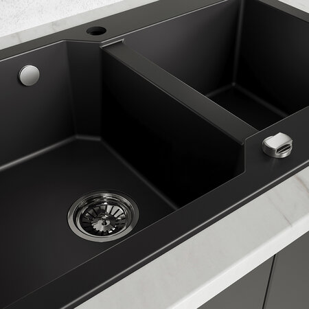 Milos - Гранитная кухонная мойка 2 раковины, Черный однотонный гранит - фото 4