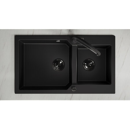 Milos - Гранитная кухонная мойка 2 раковины, Черный однотонный гранит - фото 3