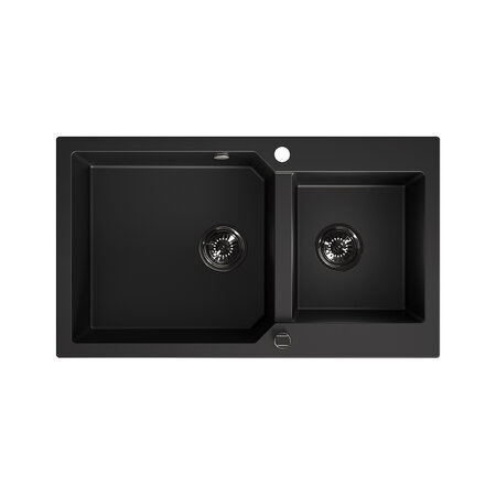 Milos - Гранитная кухонная мойка 2 раковины, Черный однотонный гранит - фото 1