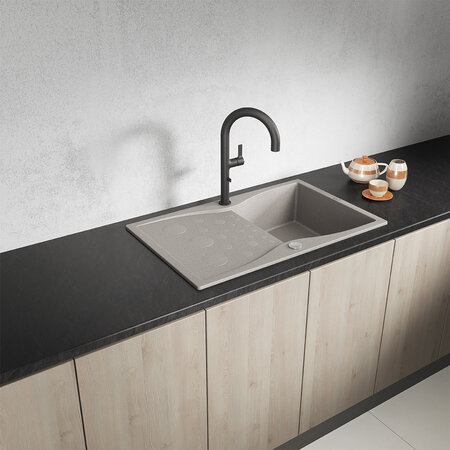 Molokin - Granitspüle 1 Becken mit Abtropffläche, Beige - Foto 1