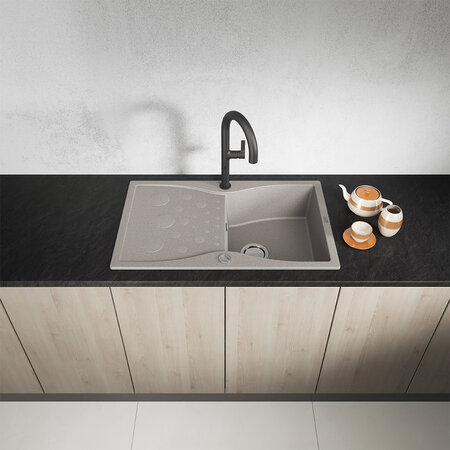 Molokin - Granitspüle 1 Becken mit Abtropffläche, Beige - Foto 2