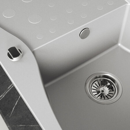 Molokin - chiuvetă cu 1 cuvă cu uscător, Gri - fotografie 4