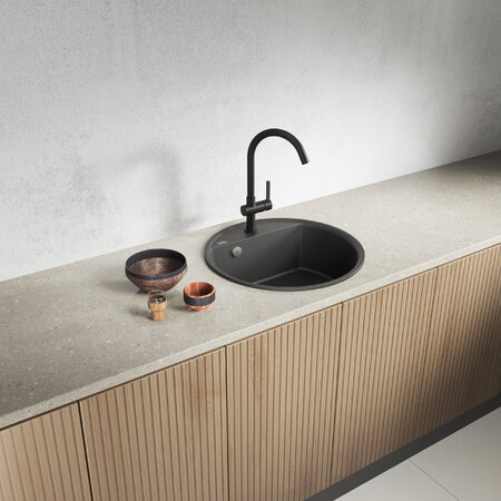 Muna - Granitspüle 1 Becken, Schwarz - Foto 1