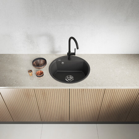 Muna - Granitspüle 1 Becken, Schwarz - Foto 2
