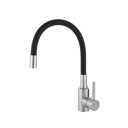 Nila - bateria zlewozmywakowa stojąca z elastyczną wylewką, stal szczotkowana/czarna, Stal szczotkowana/czarne - zdjęcie 3