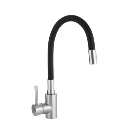 Nila - bateria zlewozmywakowa stojąca z elastyczną wylewką, stal szczotkowana/czarna, Stal szczotkowana/czarne - zdjęcie 3