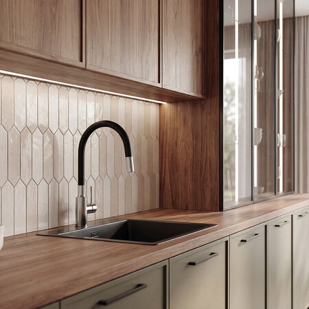 Nila - baterie de chiuvetă de bucătărie, montaj pe blat, cu pipă flexibilă, oțel periat/negru, Oțel periat/negru - fotografie 1