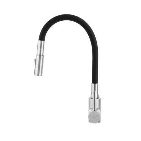 Nila - bateria zlewozmywakowa stojąca z elastyczną 2-funkcyjną wylewką, stal szczotkowana/czarna, Stal szczotkowana/czarne - zdjęcie 3