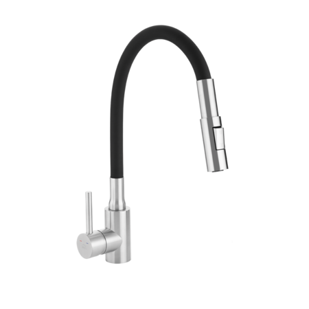 Nila - bateria zlewozmywakowa stojąca z elastyczną 2-funkcyjną wylewką, stal szczotkowana/czarna, Stal szczotkowana/czarne - zdjęcie 3