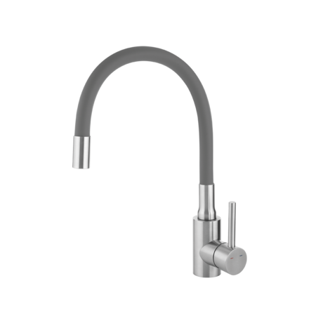 Nila - bateria zlewozmywakowa stojąca z elastyczną wylewką, stal szczotkowana/szara, Stal szczotkowana/szare - zdjęcie 1