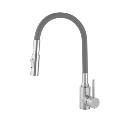 Nila - bateria zlewozmywakowa stojąca z elastyczną 2-funkcyjną wylewką, stal szczotkowana/szara, Stal szczotkowana/szare - zdjęcie 1