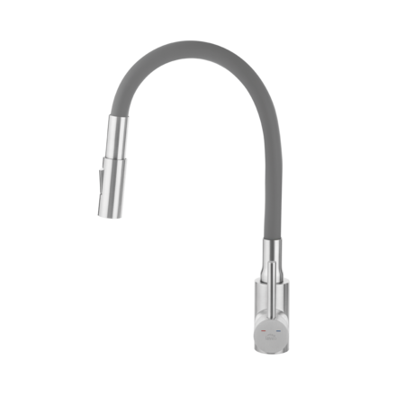 Nila - bateria zlewozmywakowa stojąca z elastyczną 2-funkcyjną wylewką, stal szczotkowana/szara, Stal szczotkowana/szare - zdjęcie 1