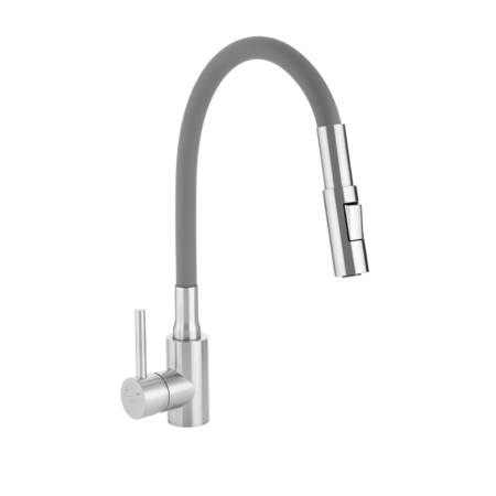 Nila - bateria zlewozmywakowa stojąca z elastyczną 2-funkcyjną wylewką, stal szczotkowana/szara, Stal szczotkowana/szare - zdjęcie 3