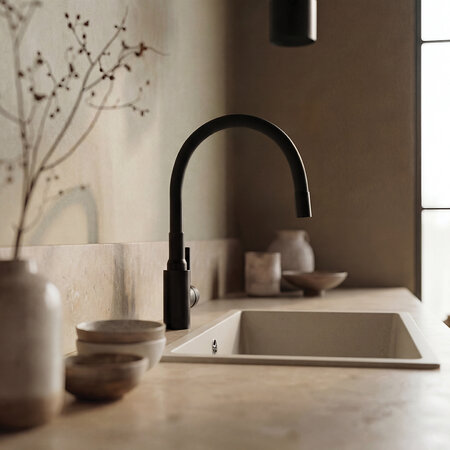 Nila - baterie de chiuvetă de bucătărie, montaj pe blat, cu pipă flexibilă, negru, Negru - fotografie 1